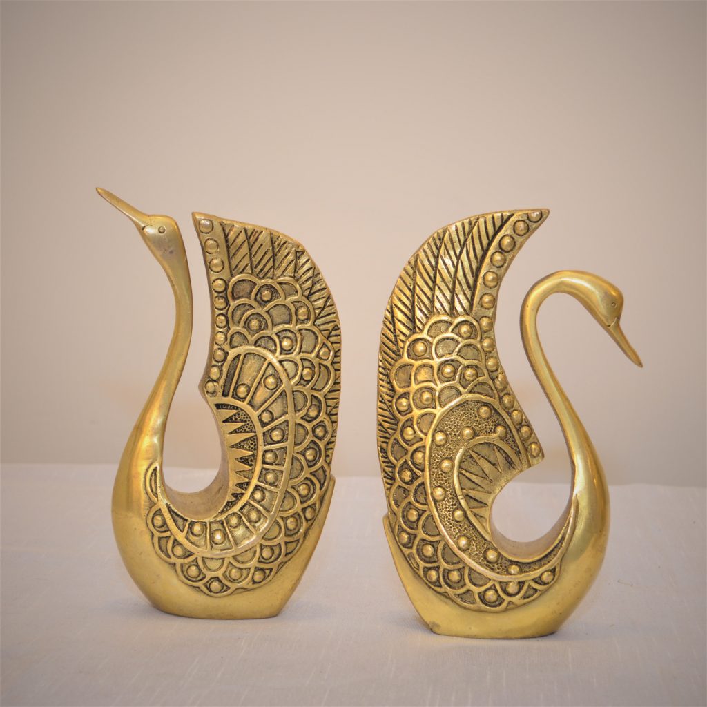 9 Inch Brass Swans- Pair Antique Finish