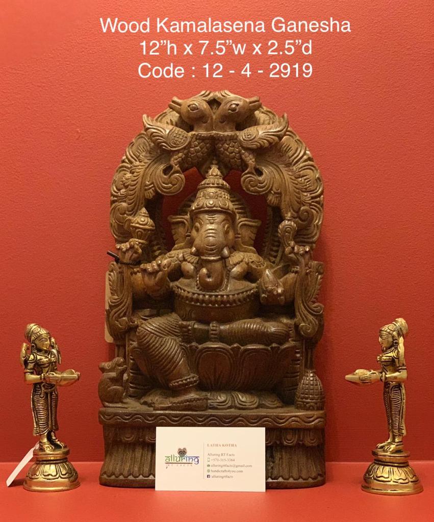 12 Inch Wood Kamalasena Ganesha