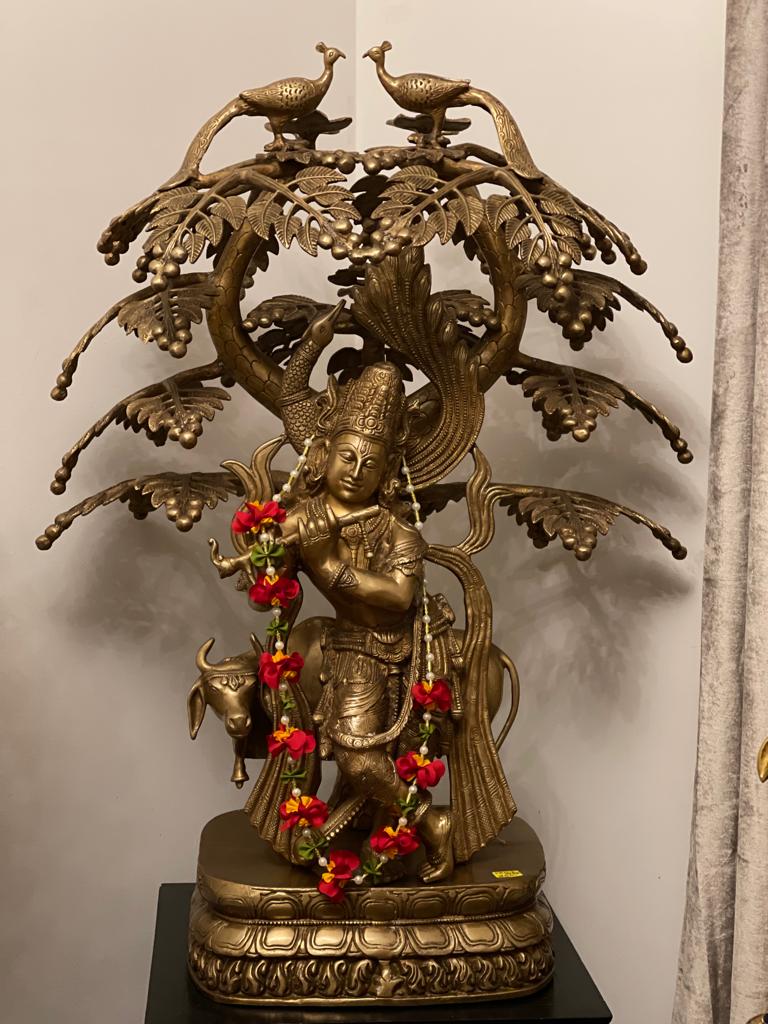 Indian Shelf Vocalforlocal Handmade Brown Brass Vintage Panki Pack of 1 Statue Statement Pieces Decor Gift Items 